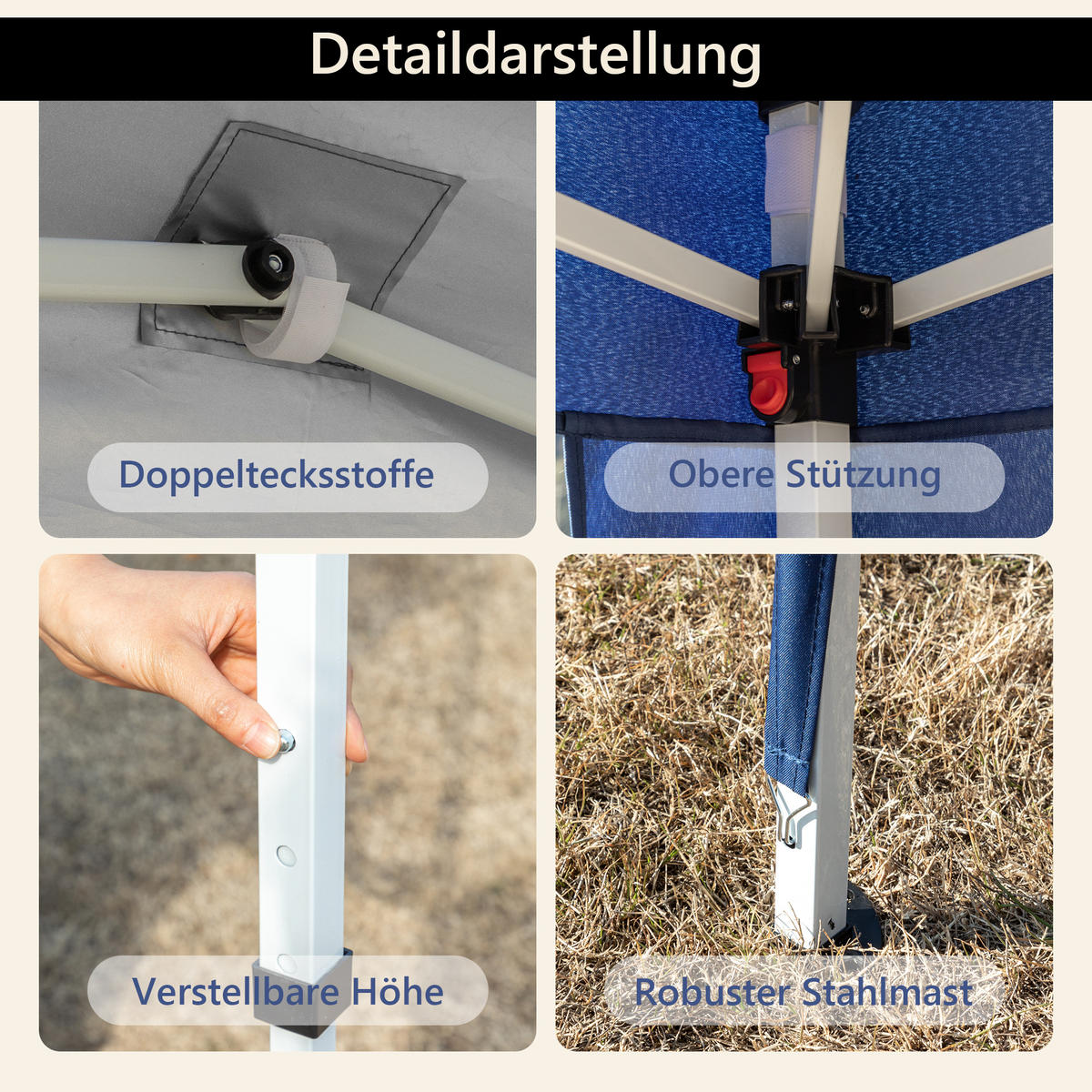 PAVILLON 3x3 m mit 4 Seitenwänden blau 197/260 cm - Blau, Metall (313/197/313cm) - ComfortXL