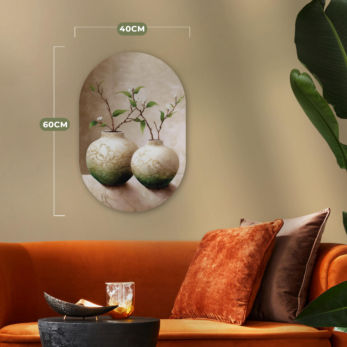 WANDBILD Blumen - Vase - Weiß - Botanisch - Beige 40x60 cm - Ecru, Kunststoff (40/60cm) - MuchoWow