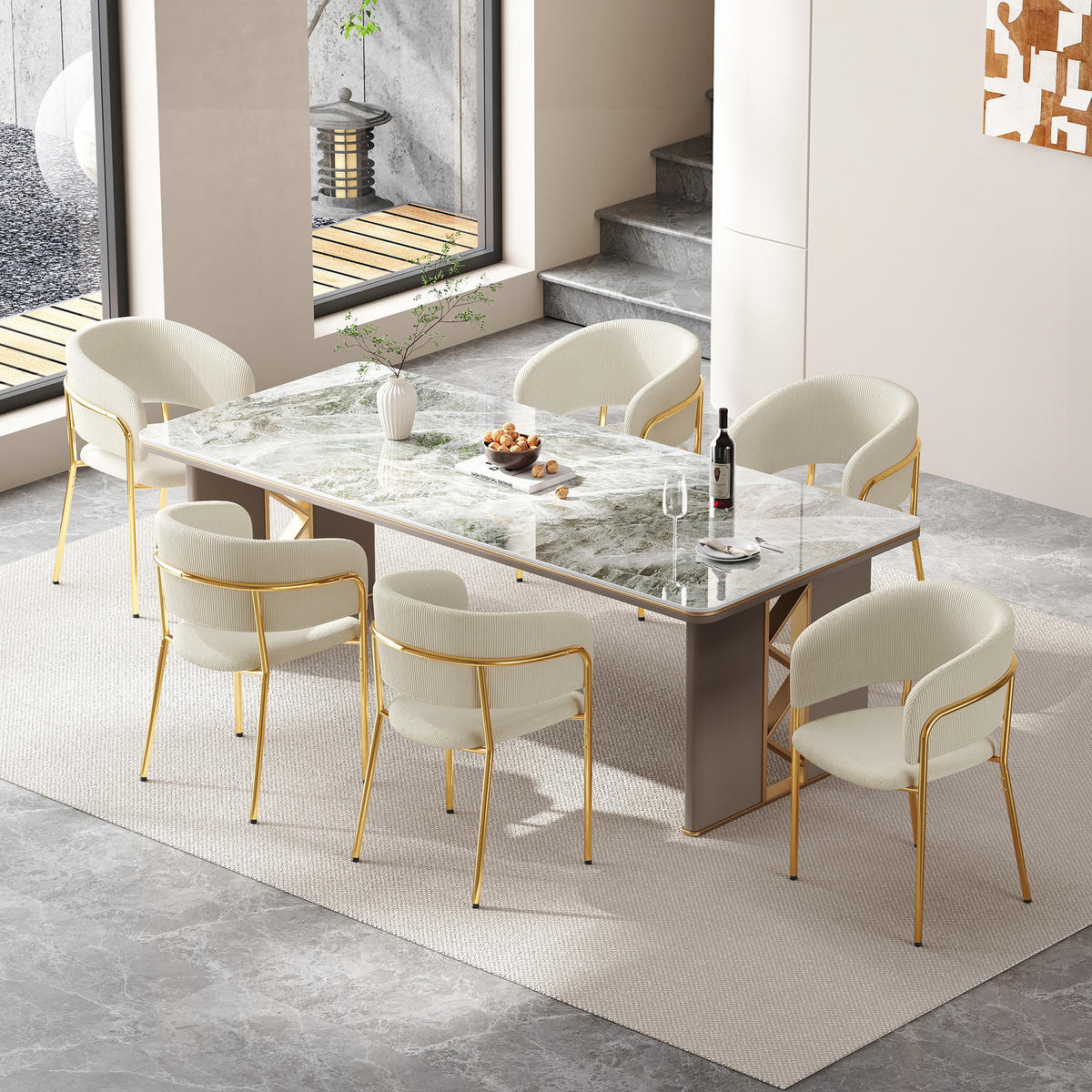 ESSZIMMERSTUHL 6 Stück 55×55×80 cm aus Metall-Holz Gestell Cordstoff, beige - Beige, Metall (55/80/55cm) - Luhomfu