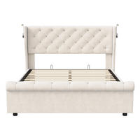 POLSTERBETT 160x200 cm mit verstellbaren Leseleuchten - USB-Anschluss und hydraulischem Stauraum - ohne Matratze - Beige, Textil (160/200cm) - DELFA
