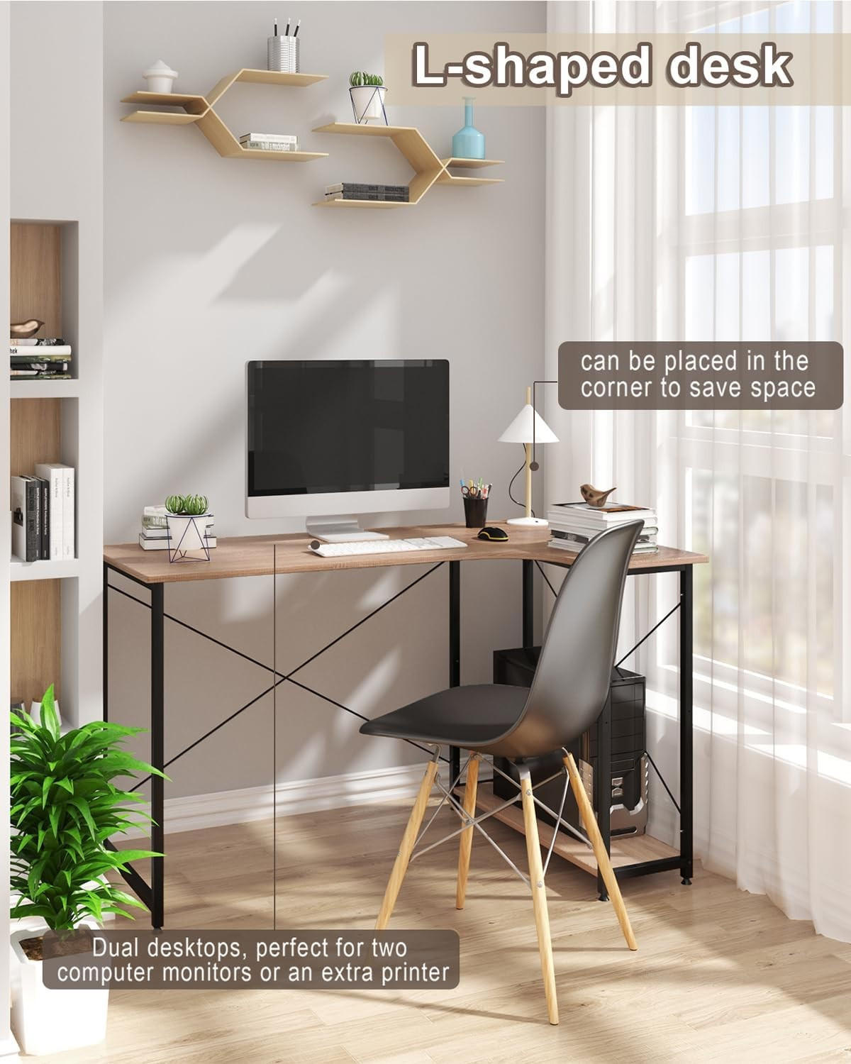 SCHREIBTISCH mit 2 Ablagen,120x74x71,5 cm, Helle Eiche - Eichefarben, Holzwerkstoff/Metall (74/120/71.5cm) - Woltu