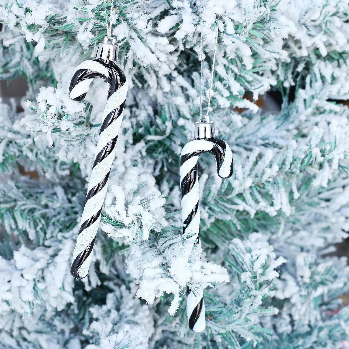 WEIHNACHTSBAUMSCHMUCK 12-teiliges Set Zuckerstangen Anhänger weiß-schwarz - Multicolor, Kunststoff (3/1/13cm)