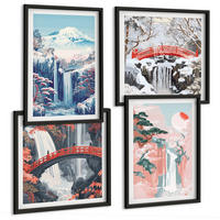 BILDER SET 4er Set - 50x50 cm & 40x60 cm Schwarzer Rahmen - Wasserfälle, Berge, Brücken, Bäume - Schwarz, Kunststoff (50/50cm) - TULUP