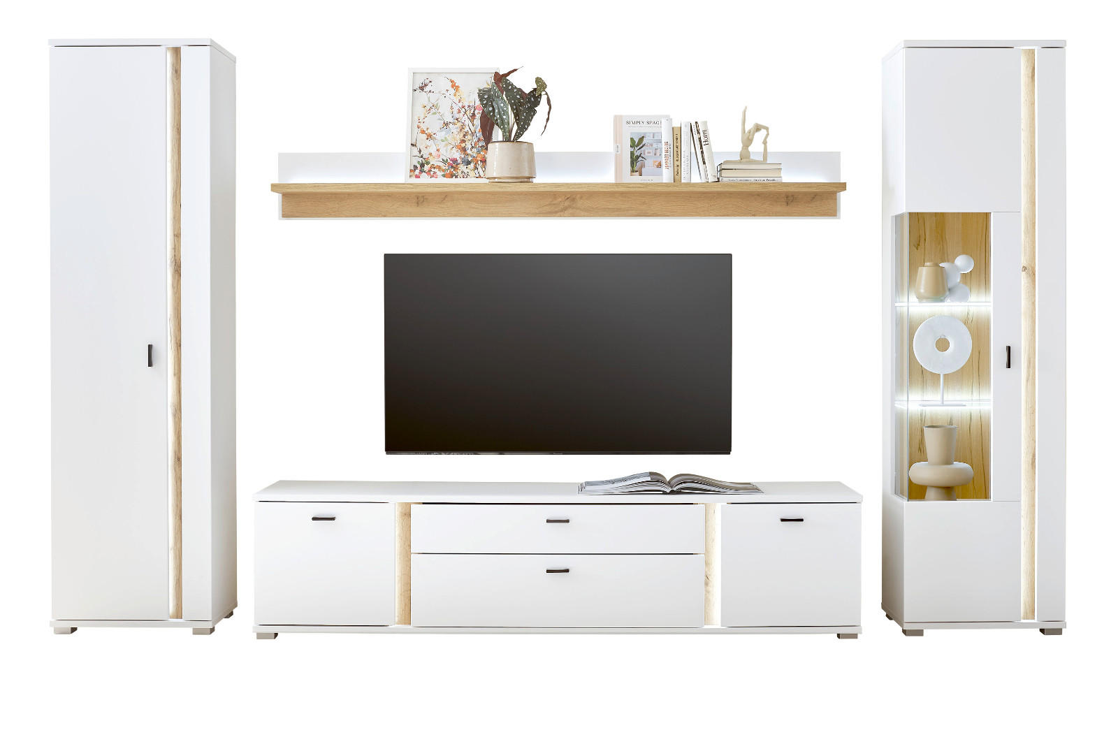Furn.Design Wohnwand Weiß, Eiche Wotan 330x200x42 cm