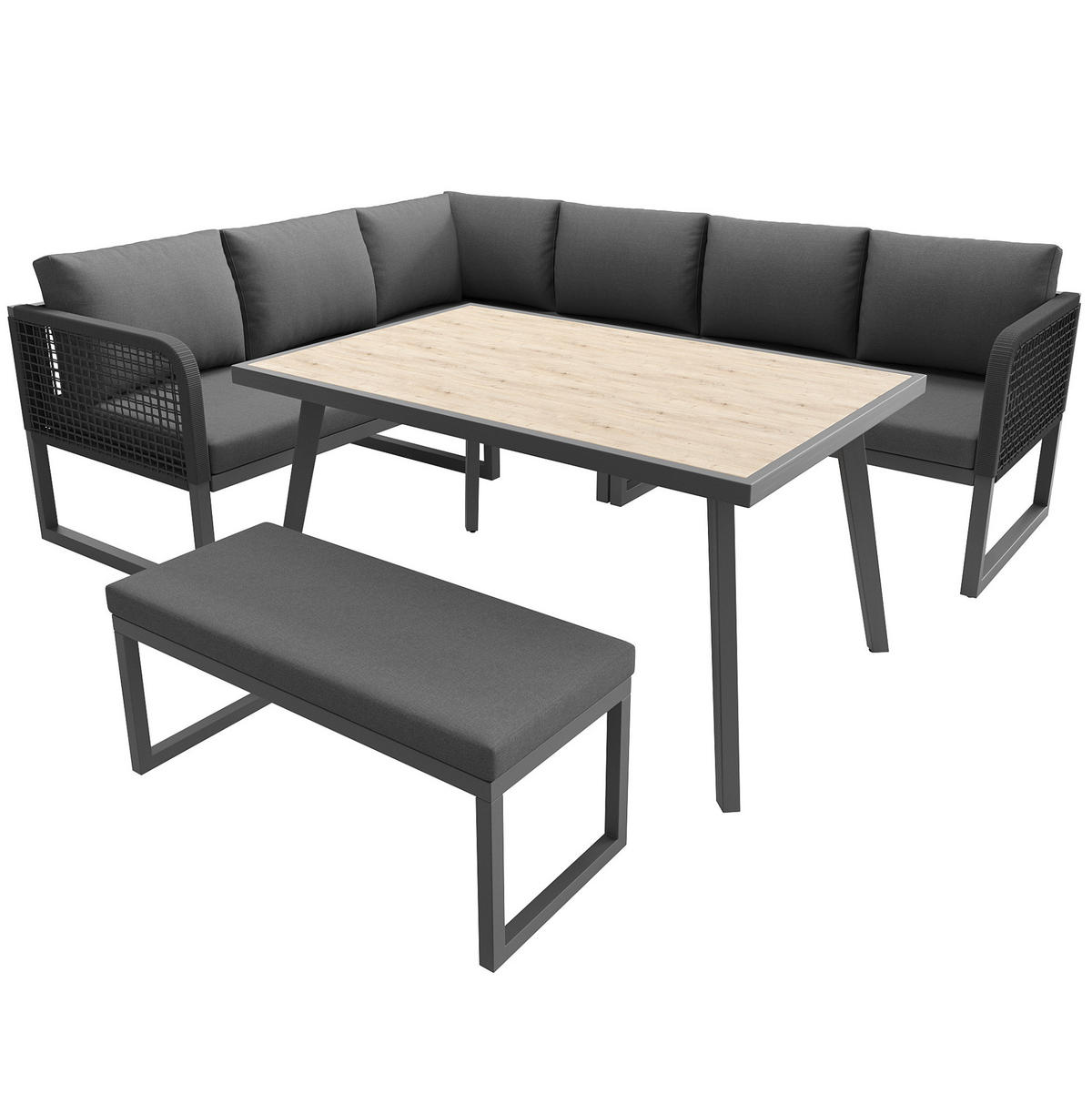 GARTENLOUNGE-SET aus PE-Rattan mit Tisch & waschbaren Kissen, 5-teilig, 121,5/61/77 cm, Grau - Grau, Kunststoff - Redom