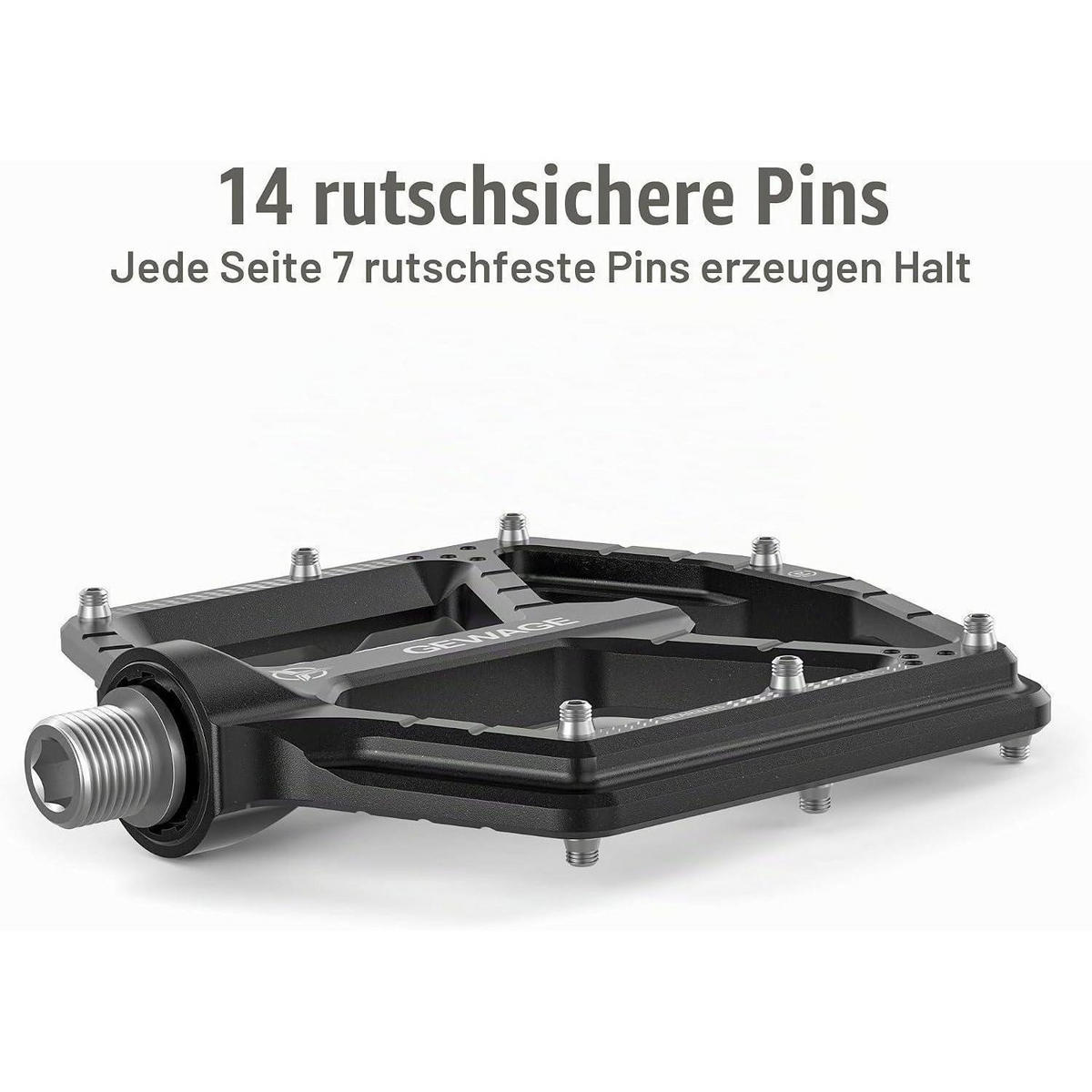 FAHRRADPEDALE CNC-Aluminium ultraflach mit 14 Anti-Rutsch-Pins Schwarz - Schwarz, Metall (11/1.5/12cm)