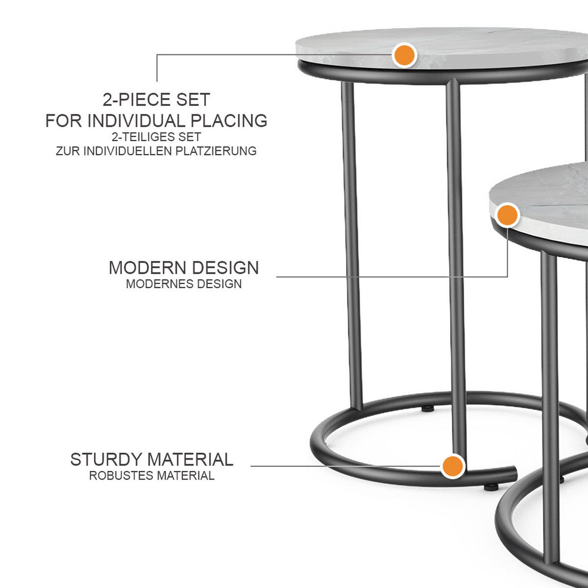 COUCHTISCH-SET Ottawa Marmor Weiß 55 x 55 cm 2 Teile - Weiß Hochglanz, Holzwerkstoff (55/55/34.5cm) - Vicco
