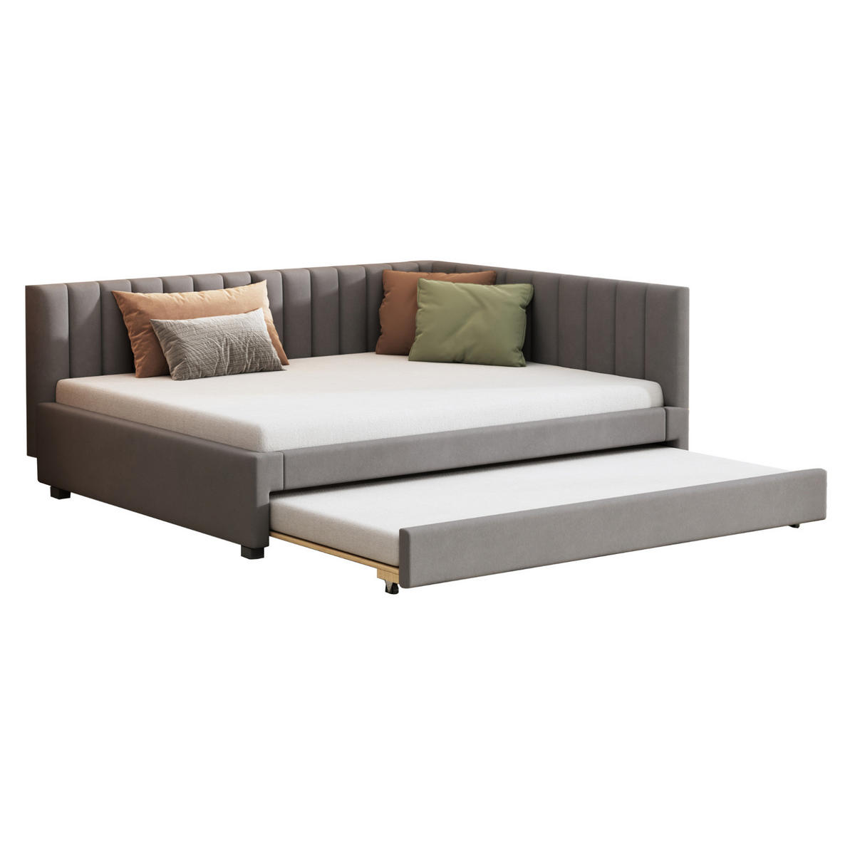 BETT 140/200 cm mit Ausziehbett inkl. Lattenrost in Grau - Grau, Leder (140/200cm) - BEAOK
