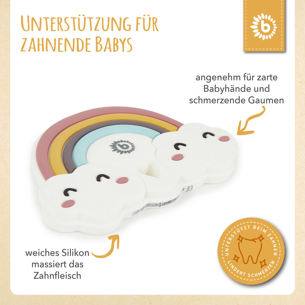 BEISSRING Silikon Regenbogen - ab Geburt - Multicolor, Kunststoff (6/9cm) - Bieco Spielwaren