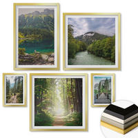 WANDBILDER 5er Set - 50x50 cm & 20x30 cm & 40x60 cm Goldrahmen - Straße Wald Berge Hirsch Natur - Goldfarben, Kunststoff (40/60cm) - ArtPrintCave