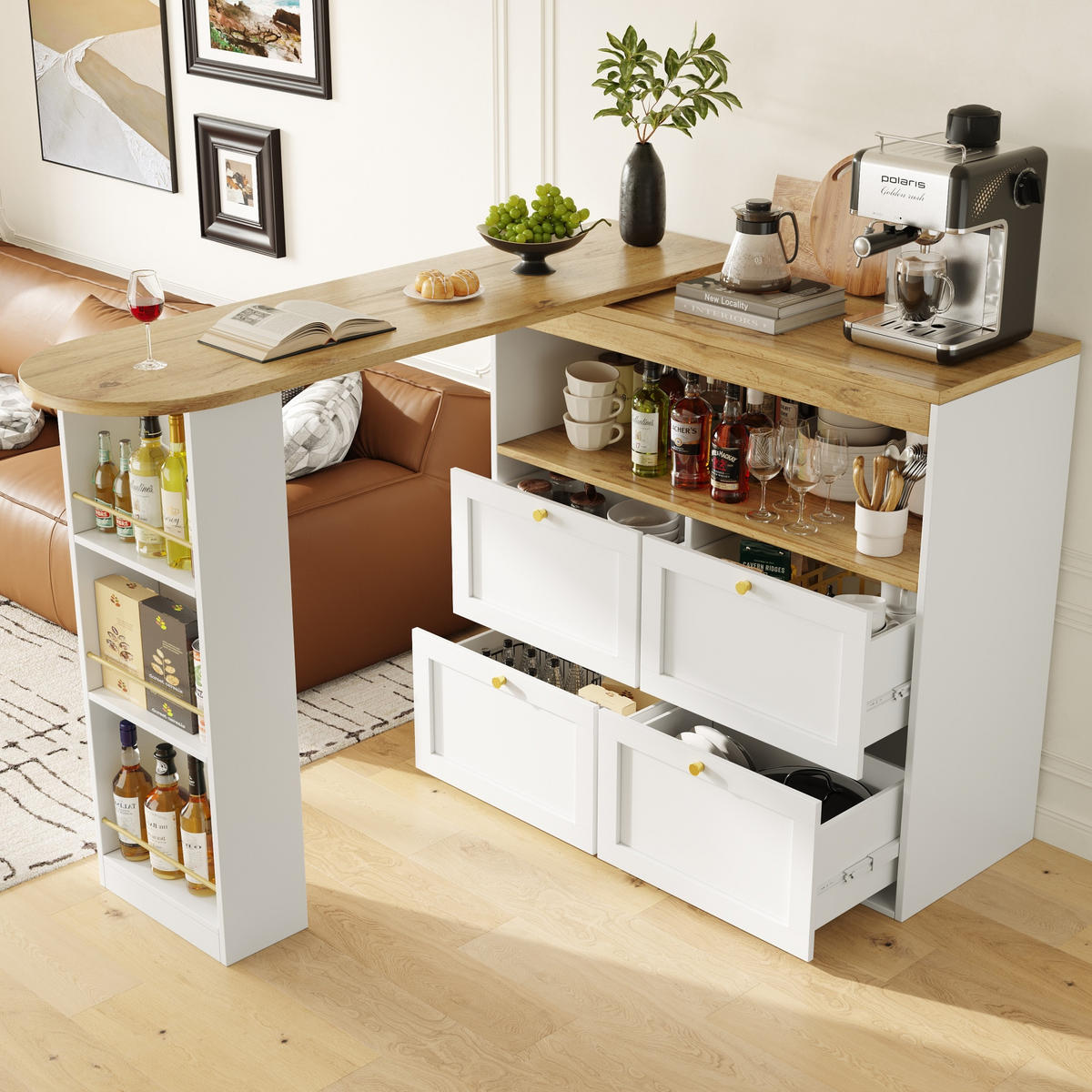 L-FÖRMIGER Schrank 105x39x102cm Weiß mit drehbarem Seitenrahmen & 4 Schubladen - Weiß, Holzwerkstoff (105/102/39cm) - Modfu
