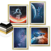 WANDBILDER 4er Set - 50x50 cm & 40x60 cm Goldrahmen - Weltraum-Astronauten-Sterne - Goldfarben, Kunststoff (50/50cm) - ArtPrintCave