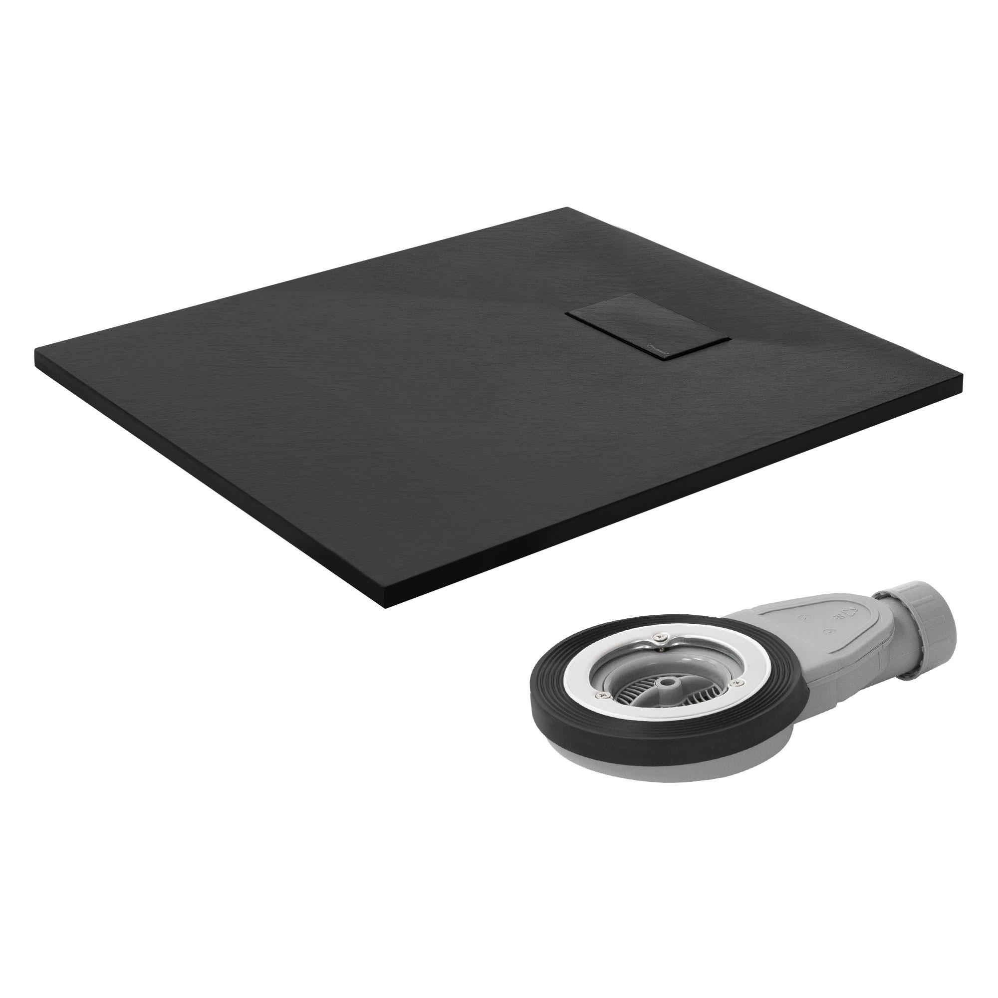 DUSCHWANNE 90x80 cm Schwarz mit Ablaufgarnitur aus SMC - Schwarz, Kunststoff (80/3/90cm) - LuxeBath