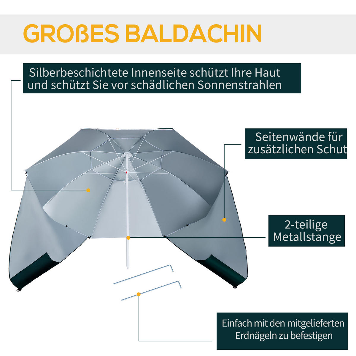 SONNENSCHIRM, Polyester mit Silberbeschichtung, Dunkelgrün - Dunkelgrün, Metall (210/210cm) - Outsunny