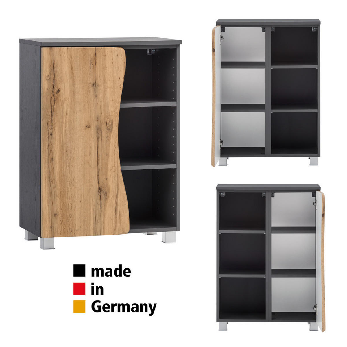 BADMÖBEL-SET 5-TLG. Kahla-03 - Anthrazit/Braun, Holzwerkstoff (221/200/40cm) - Lomado