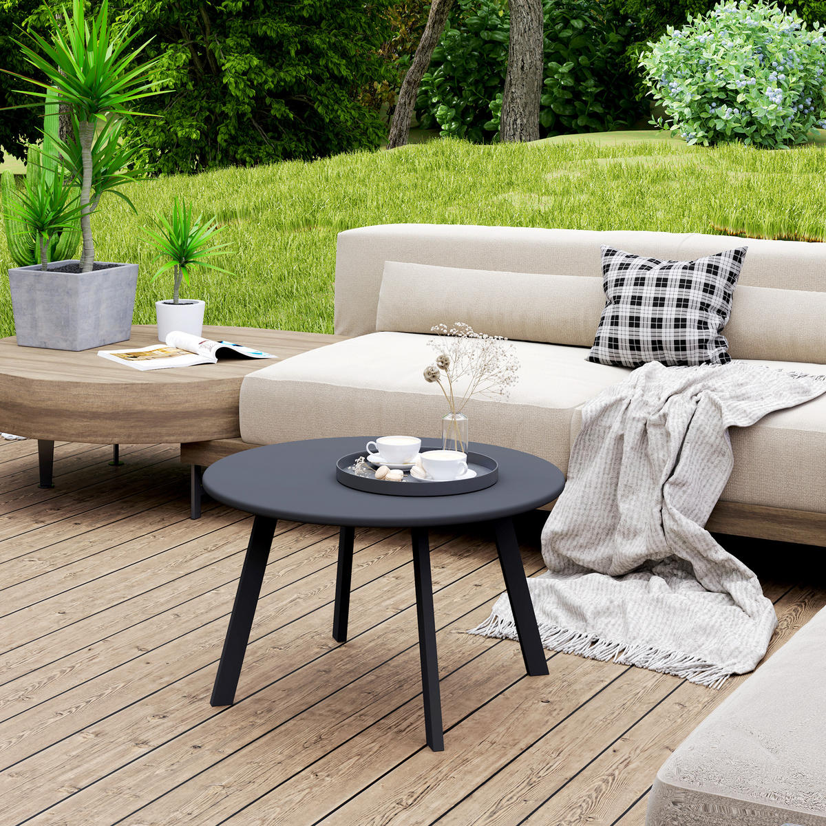 COUCHTISCH Metall Dunkelgrau - Dunkelgrau, Metall (70/70/42cm) - Outsunny