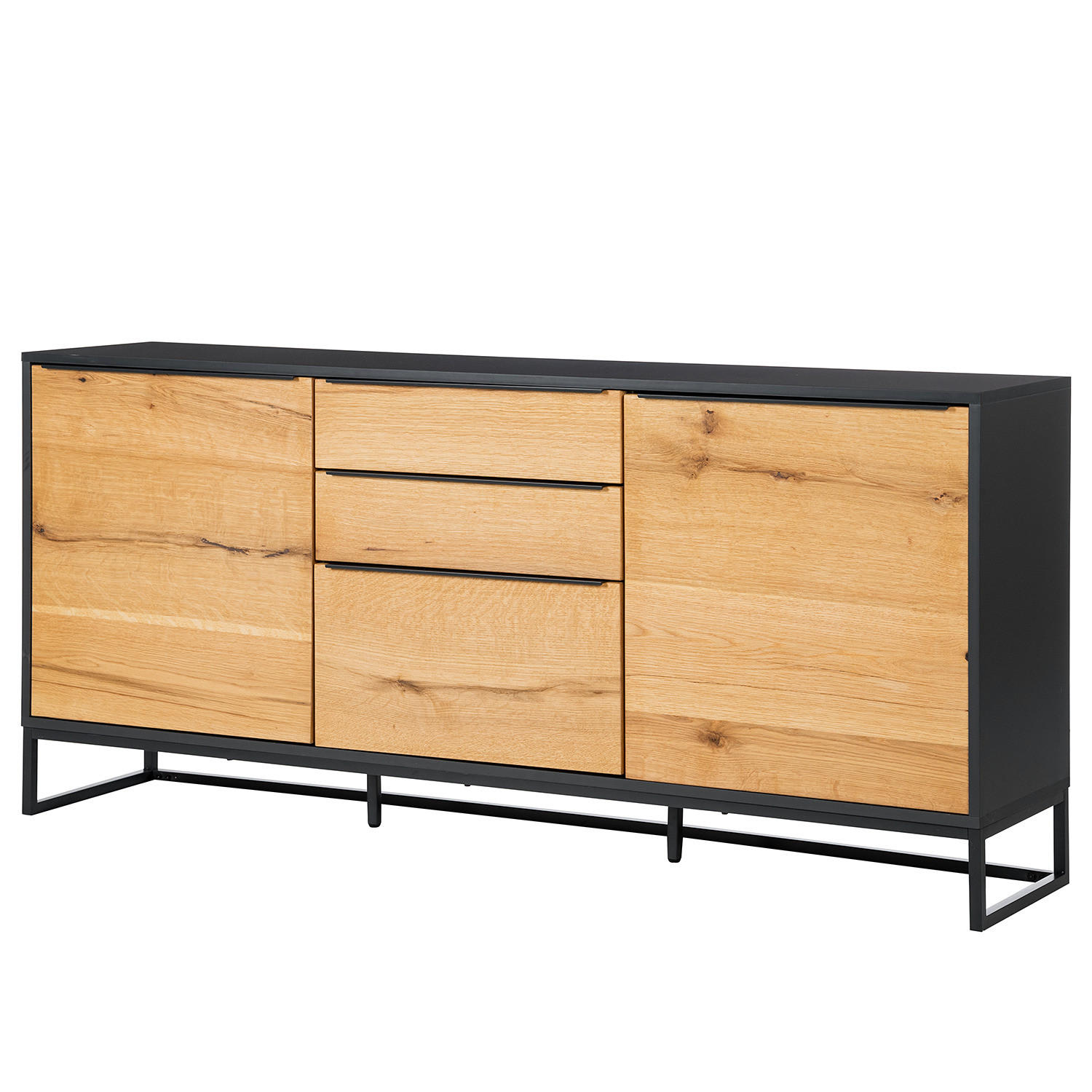 SIDEBOARD - Echtholzfurnier - Eiche / Anthrazit - Braun, Holzwerkstoff/Metall (184/85/40cm) - home24