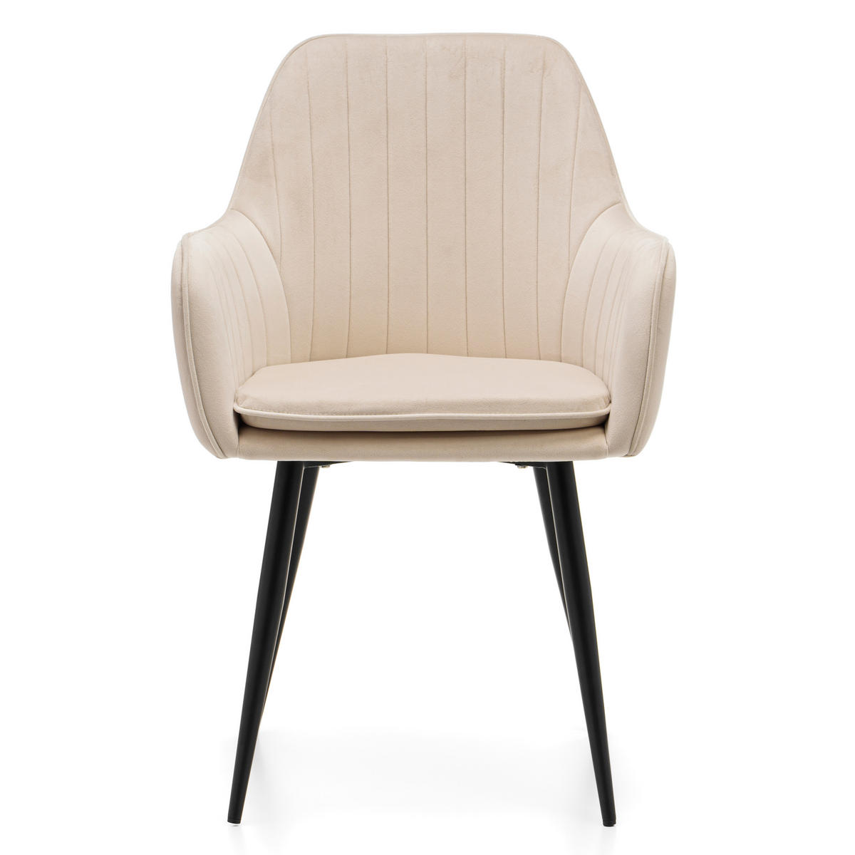 STUHL EMILIA gepolstert mit Steppung - beige - Samt Velours - Beige/Schwarz, Textil/Metall (58/90/58cm) - NEW HOME