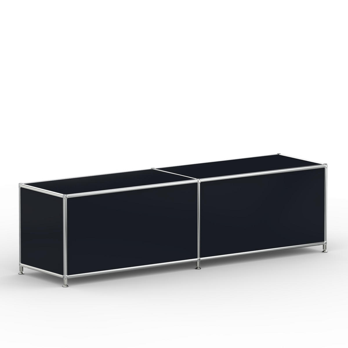 TV Board mit 2 Klappen & Schloss, Breite 152 cm, Graphitschwarz - Chromfarben/Silberfarben, Metall (40/43/152.2cm) - Versee