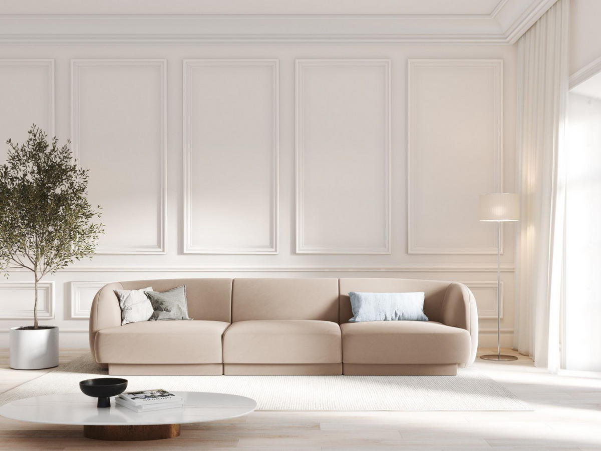 SOFA Miley aus Samt cappuccino 3 Sitzplätze - Cappuccino, Textil (90/70/255cm) - Micadoni