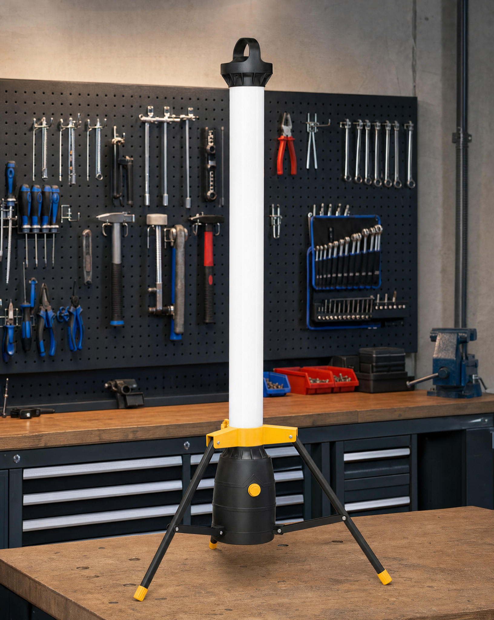 LED-TURM-BAUSTRAHLER - 360° Lichtauslass für Innen- und Außenbereich, dimmbar, 110cm hoch - Gelb/Schwarz, Kunststoff (57/57/113cm) - Northpoint