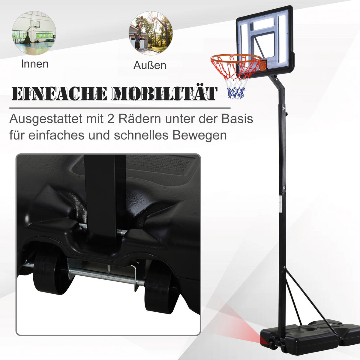 BASKETBALLSTÄNDER, Stahl, Schwarz, 90B x 165T x 302-352H cm - Schwarz, Metall (165/90cm) - HOMCOM