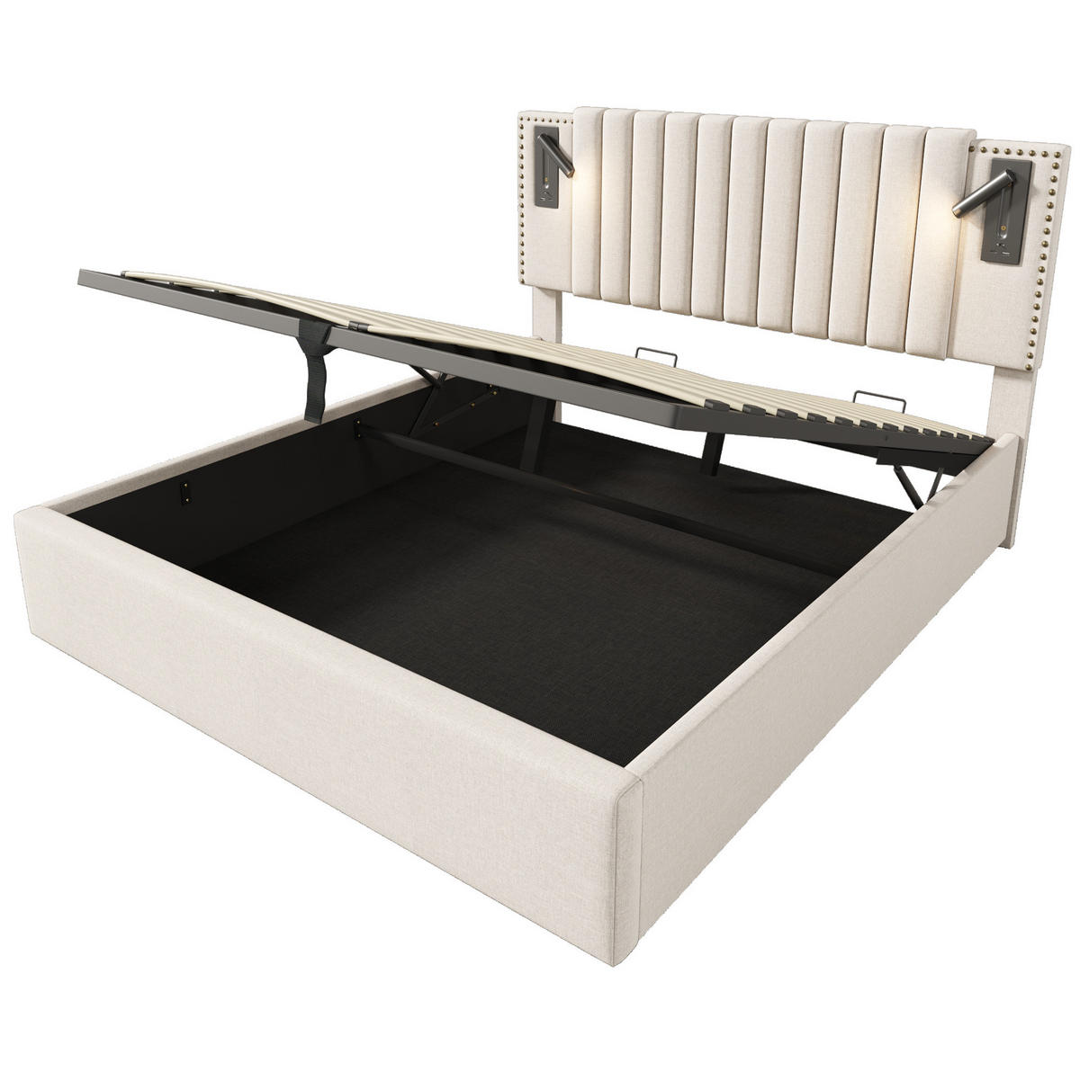 BETT mit Bettkasten 140x200 cm Beige inkl. Matratze - Beige, Metall (140/200cm) - Meubliv