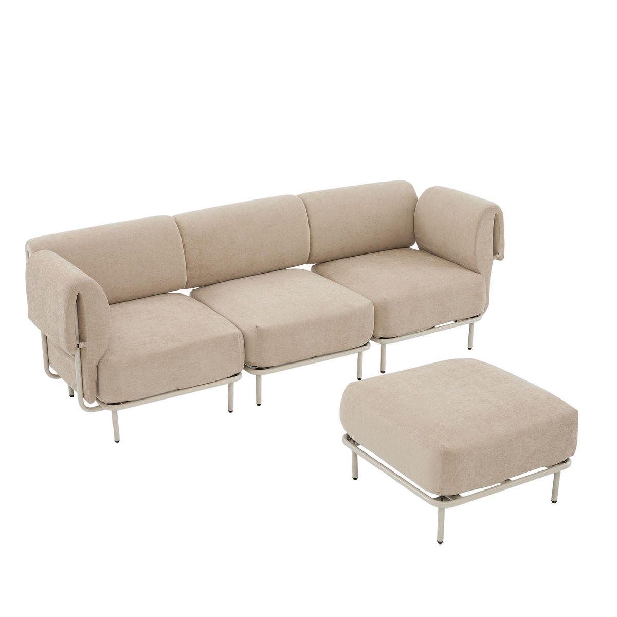 ECKSOFA L-Form modular mit Hocker, DE-42607, Khaki - Sandfarben, Metall (251/155cm) - ComfortXL