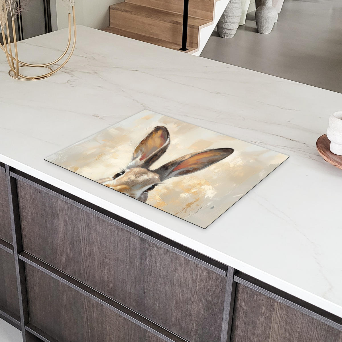 HERDABDECKPLATTE Hase - Ohren - Braun Induktionsmatte 71x52 cm - Beige, Kunststoff (71/52/0.2cm) - MuchoWow