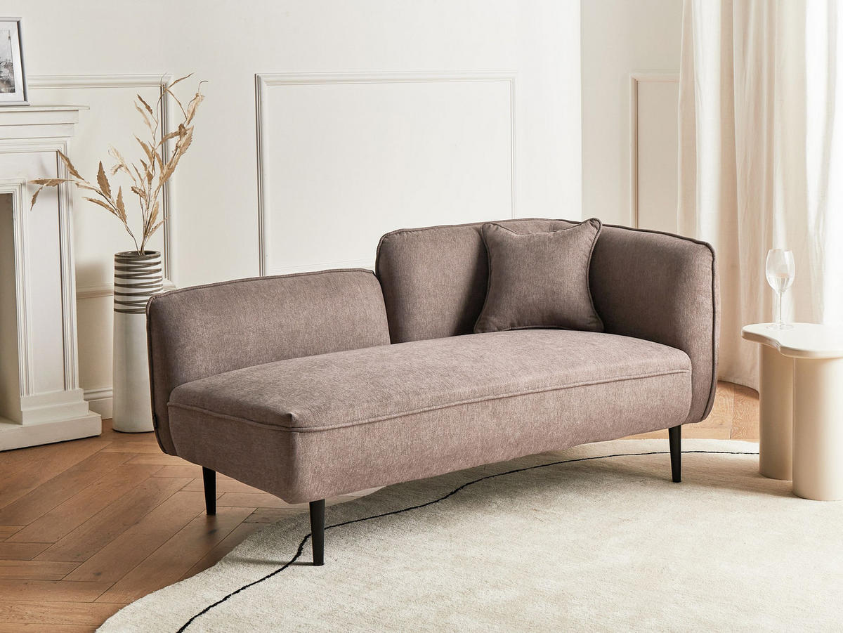 ČALOUNĚNÉ LEHÁTKO CHAISE LONGUE PRAVOSTRANNÉ Látka Světle hnědé Chevannes - černá/hnědá, textil (138/74/77cm) - Beliani
