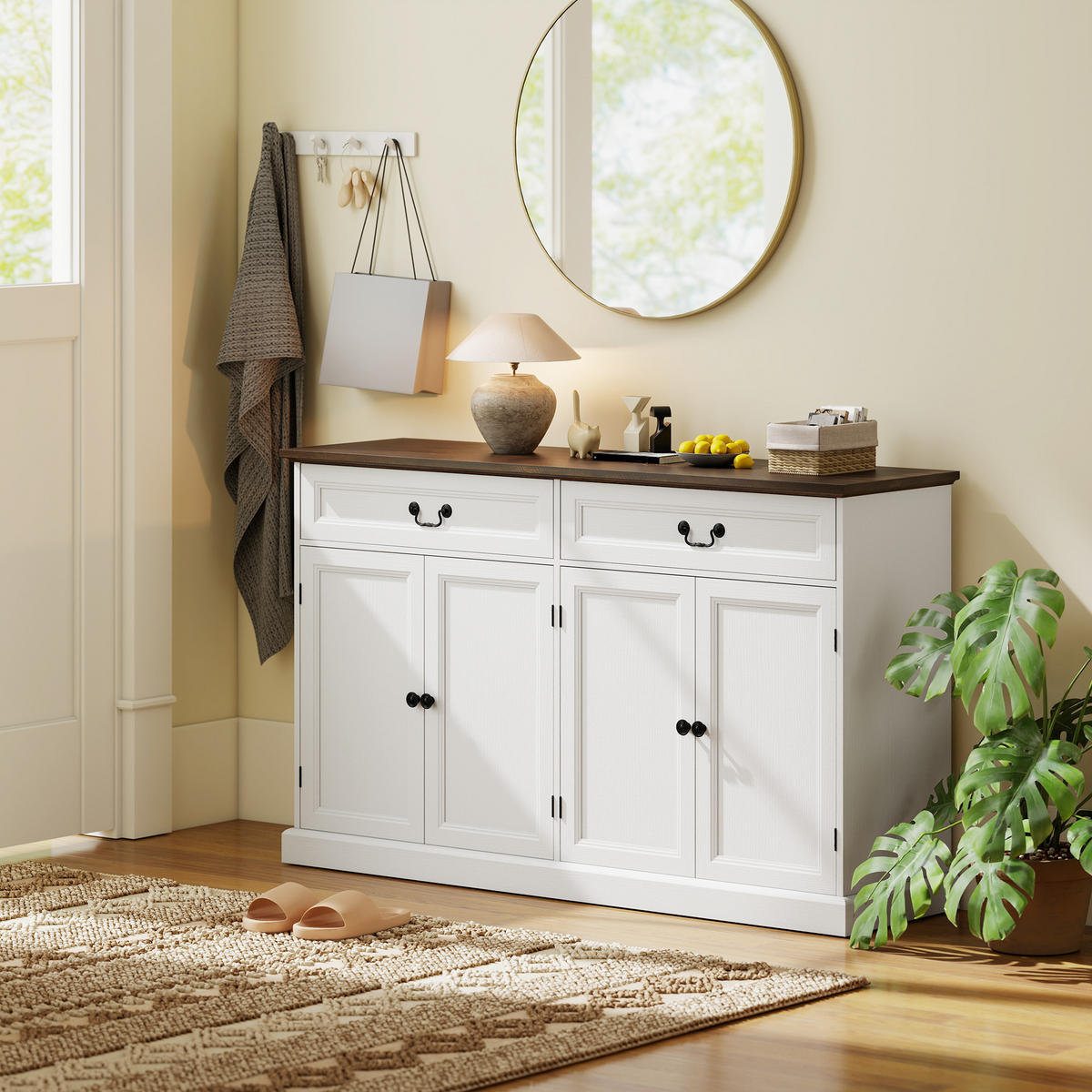 SIDEBOARD DE-11248 4 Türen Weiß/Braun - Weiß, Holzwerkstoff (140/85/40cm) - ComfortXL
