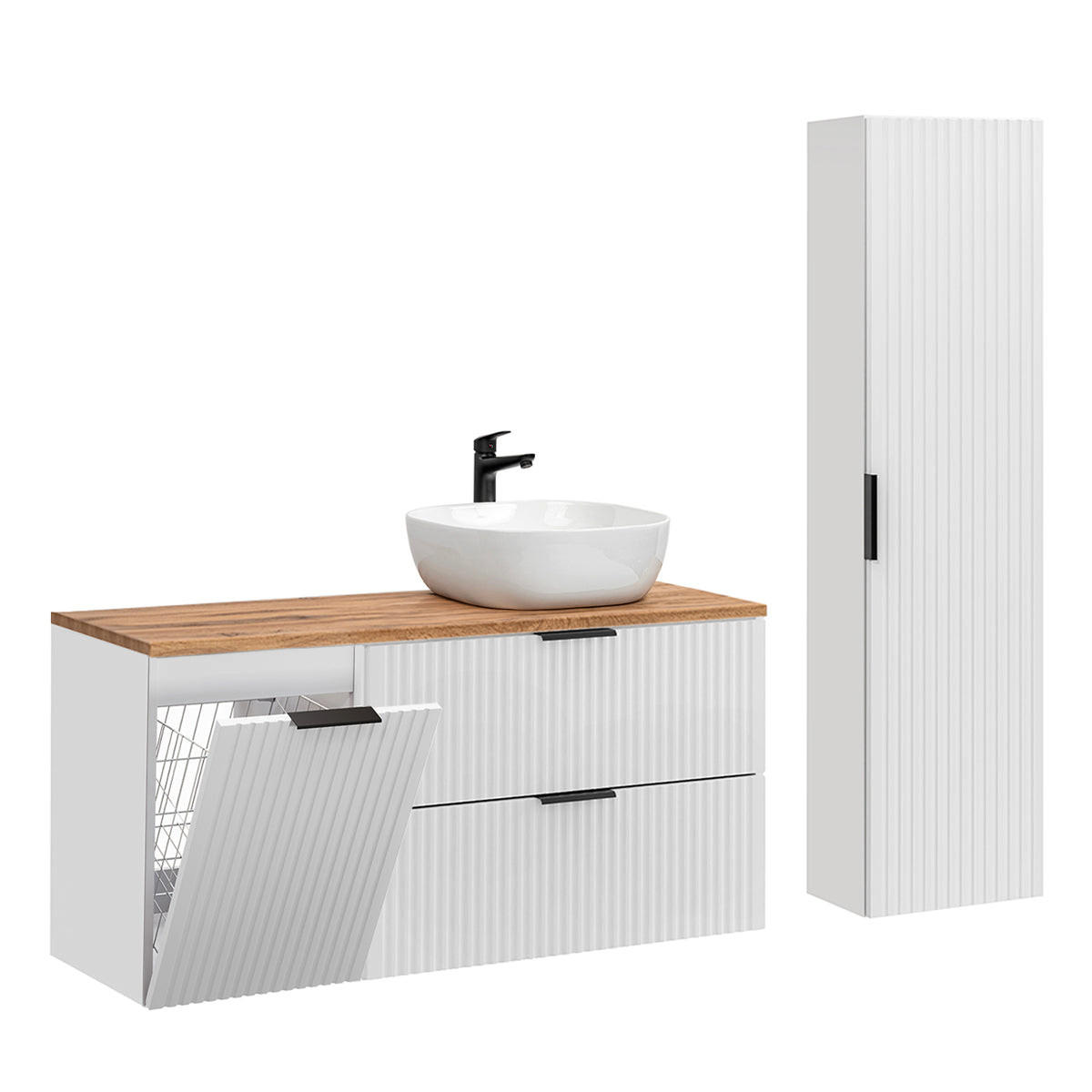 KOUPELNOVÝ NÁBYTEK 120.8cm Adriel 2er-Set Bílá a dřevo - bílá, kompozitní dřevo (120.8/59/46cm) - Petits-meubles