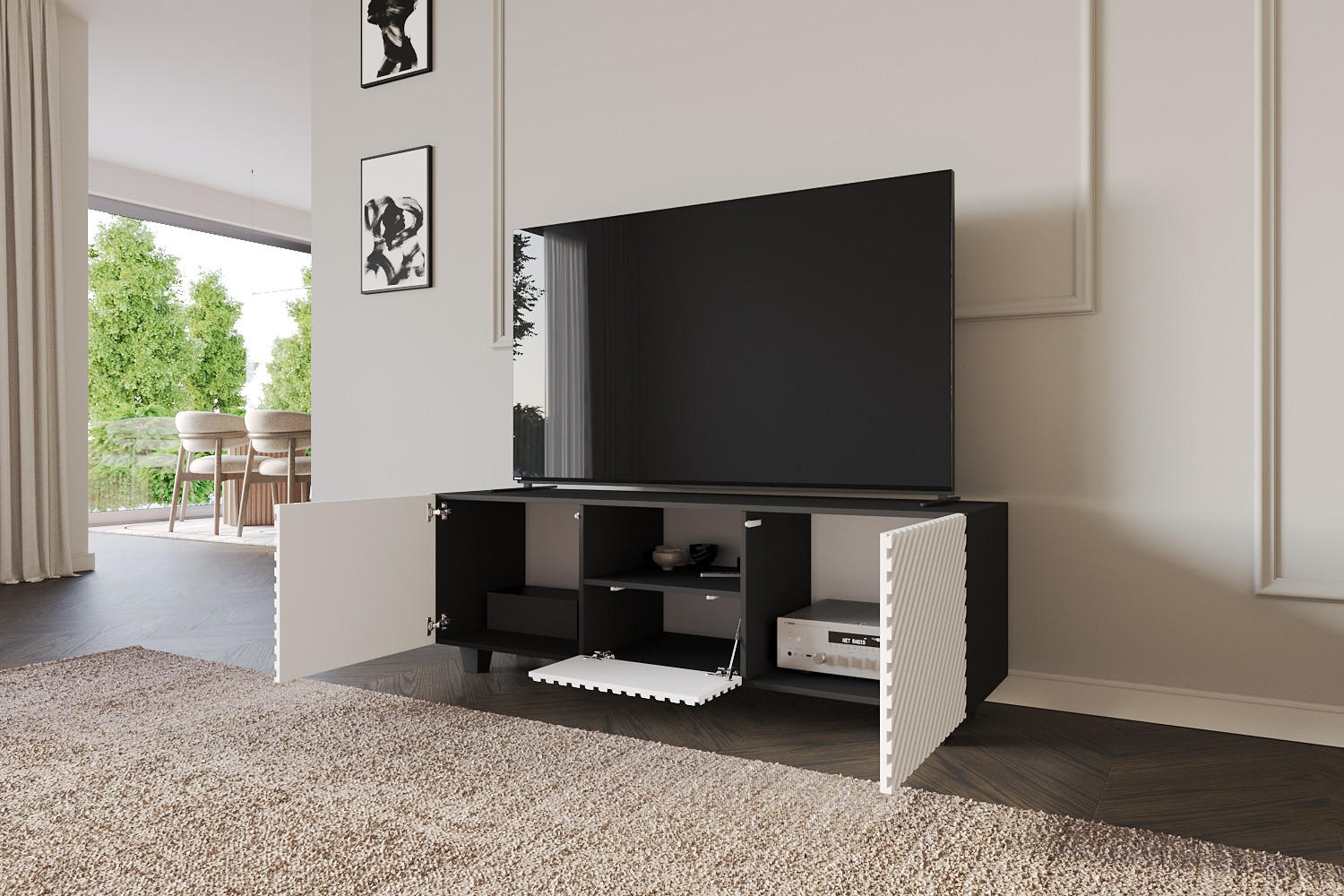 LOWBOARD ZENO-S 140x50x41 cm - Schwarz / Weiß - Schwarz/Weiß, Holzwerkstoff (140/50/41cm) - ALTDECOR