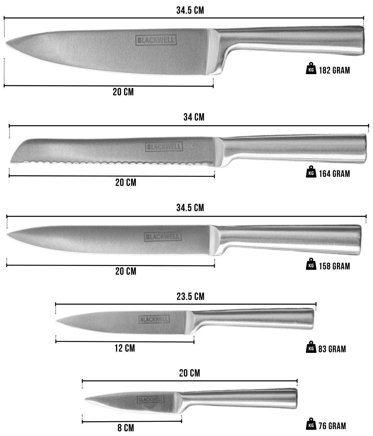 MESSERBLOCK - Kochmesser, Brotmesser, Fleischmesser, Officemesser & Schälmesser 6-teilig - Schwarz, Holz (2/2/1cm) - Blackwell