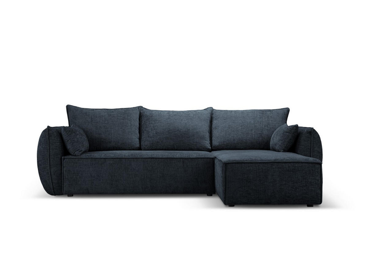 AUSKLAPPBARES-ECKSOFA rechts mit Container Kaelle aus Chenille-Stoff königsblau 4 Sitzplätze - Blau, Textil (165/252cm) - Micadoni