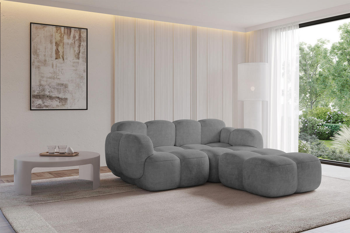 ECKSOFA modulares Sofa Rechts Miko-L1 214x205x75 Grau Velours - Schwarz/Grau, Holzwerkstoff/Kunststoff (214/205cm) - ALTDECOR