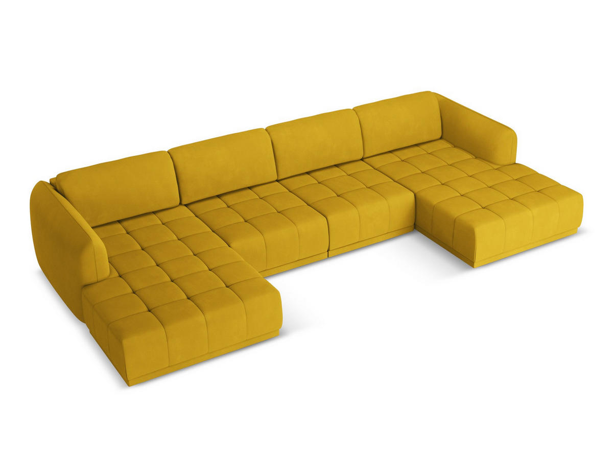 WOHNLANDSCHAFT Chenille Stoff Gelb - Currygelb/Gelb, Kunststoff/Textil (370/74/170cm) - Makamii