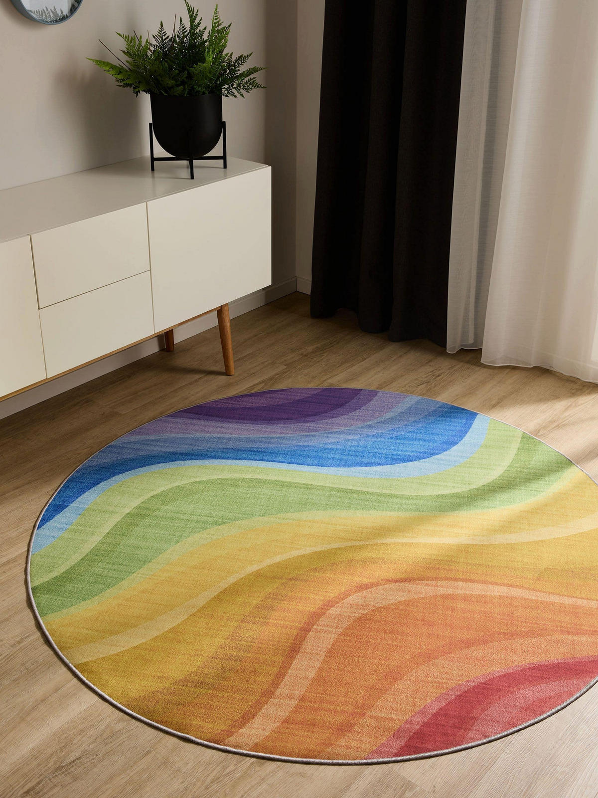 TEPPICH George waschbar ø 160 cm rund - Lila/Multicolor, Kunststoff (160/160cm) - benuta