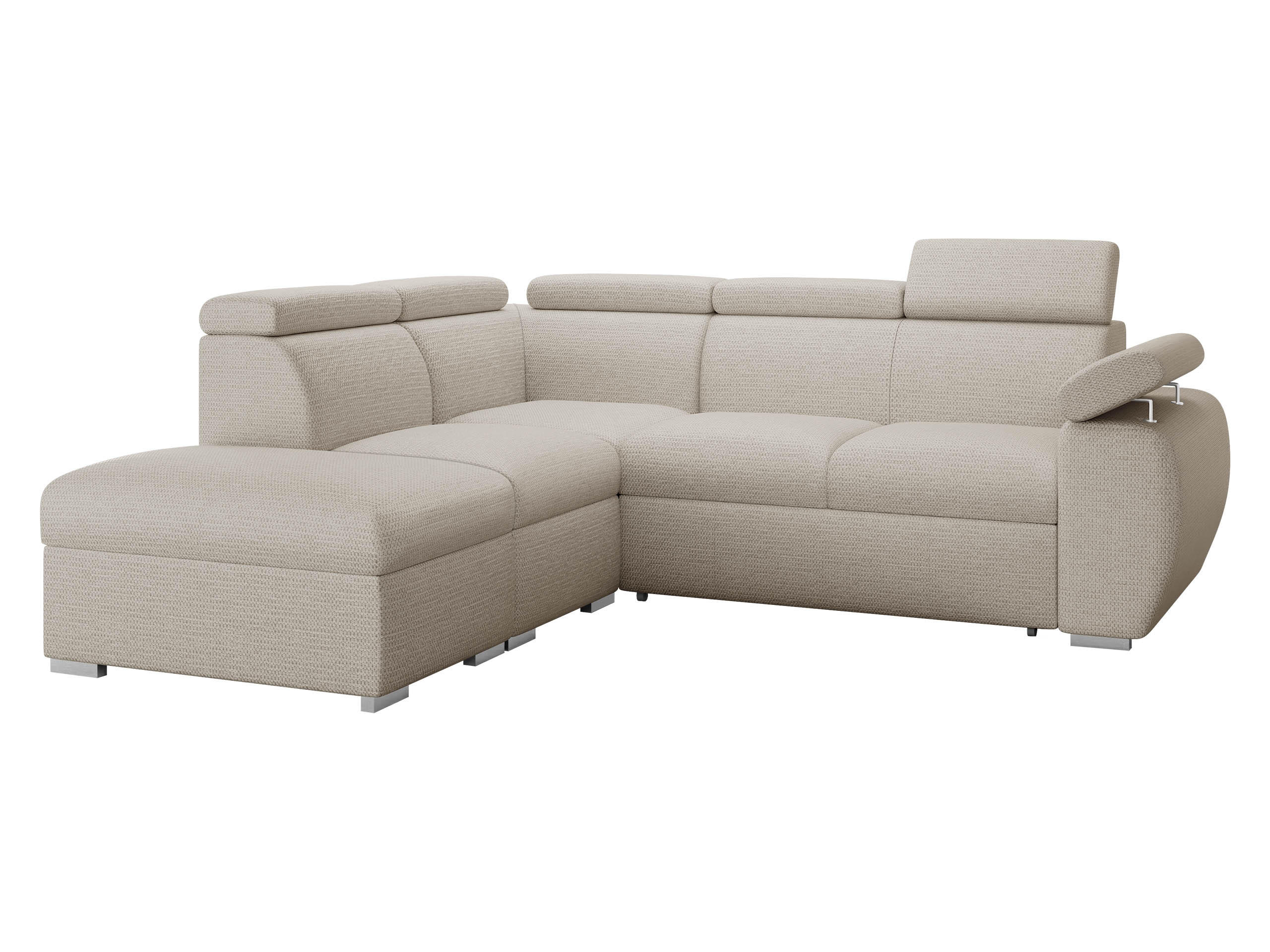 ECKSOFA Boston 2RR1P, Seite: Links PUFAP+R+1P(65)+2R - Silberfarben/Creme, Holz/Textil (260/230cm) - MIRJAN24