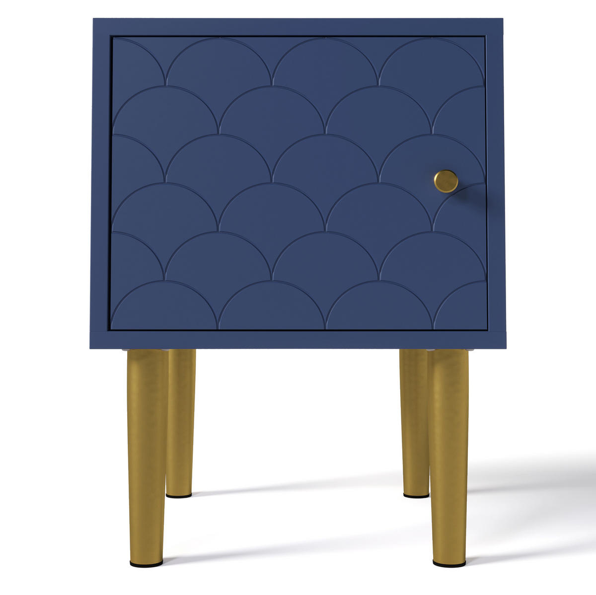 NACHTTISCH 35/51/35 cm Marineblau aus Holz und Metall mit Fischschuppenmuster - Dunkelblau, Holz (35/51/35cm) - OKMYHOME