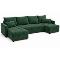 WOHNLANDSCHAFT AURELIA – Ecksofa in U-Form mit Schlaffunktion, Bettkasten & Kissen Stoff KRONOS 287 cm Grün - Grün, Kunststoff (287/140cm) - Wohnideebilder