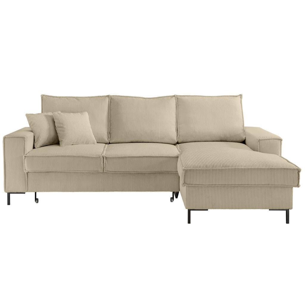 luma-home ROHOVÁ POHOVKA s funkcí rozkládání, úložným prostorem, récamiérou vpravo, 240 × 150 × 92 cm (Š×H×V), kord béžovo-šedý / 17220