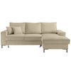 ECKSOFA mit Schlaffunktion, Bettkasten, Wellenunterfederung, Récamiere rechts B240/T150/H92 cm, Liegefl. 125x198 cm, Cord Beige Grau / 17220 - Greige/Beige, Textil/Metall (240/150cm) - luma-home