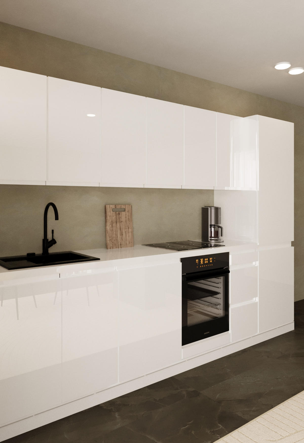 KÜCHENZEILE 360 cm - Aspen KA10-M360 - in Weiß/Hochglanz - Weiß Hochglanz, Holz (360/212/58cm)