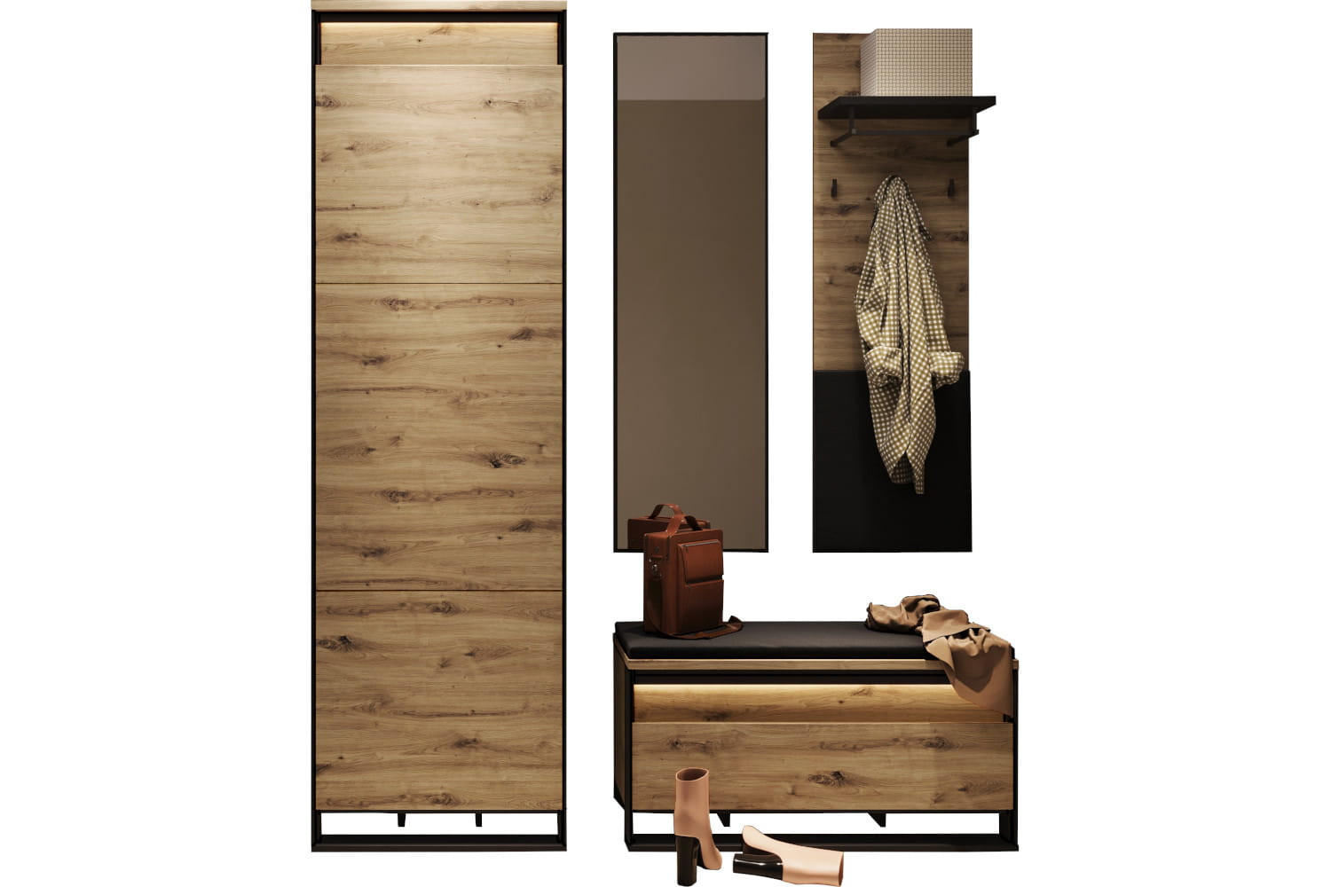 Meblini Garderobe Eiche Artisan, Schwarz 152x249x40 cm