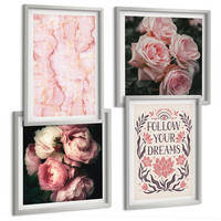 BILDER SET 4er Set - 50x50 cm & 40x60 cm Silberner Rahmen - Vintage-Rosen-Marmorträume - Silberfarben, Kunststoff (50/50cm) - TULUP