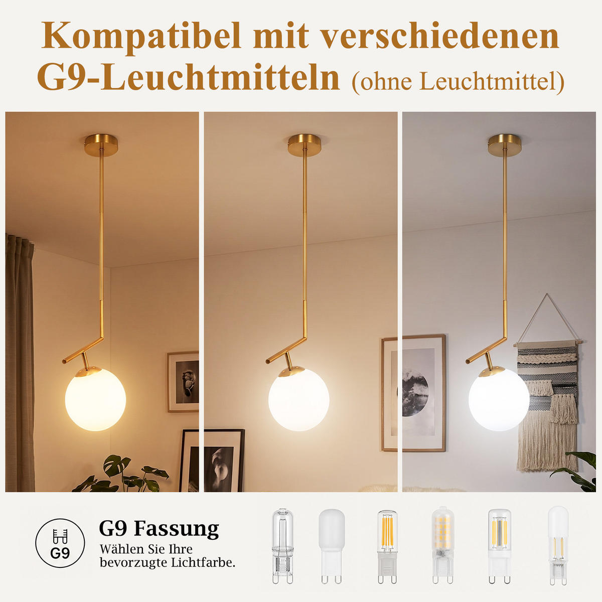 PENDELLEUCHTE Jyvith 25/15/90 cm - Goldfarben/Weiß, Glas/Metall (25/15/90cm) - ZMH