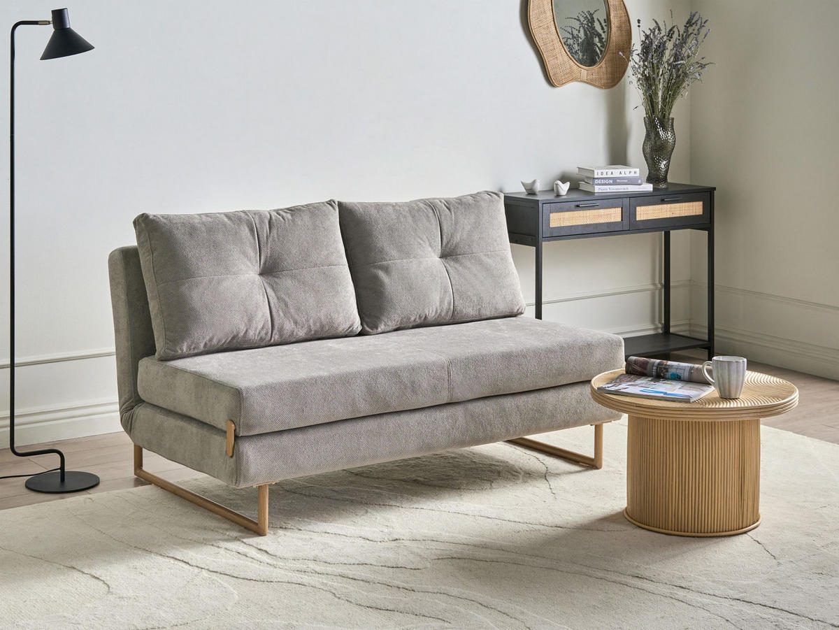 SCHLAFSOFA 3-Sitzer Stoff Grau Jerslev - Hellbraun/Dunkelgrau, Textil (150/87/84cm) - Beliani