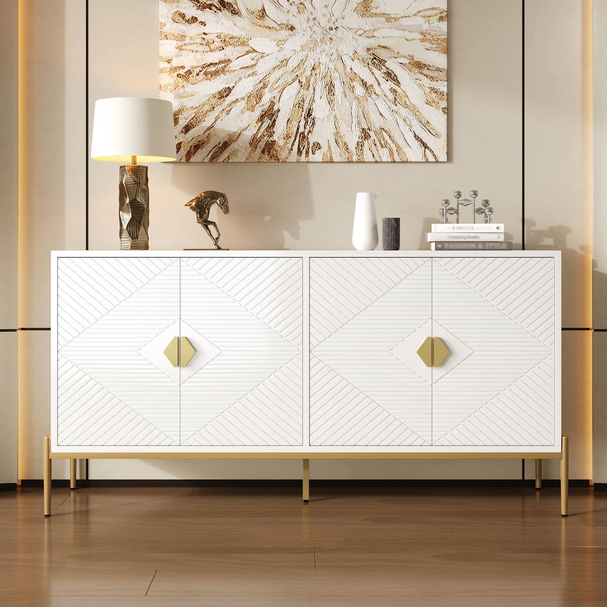 SIDEBOARD 162x40x80 Wohnzimmer Esszimmer Eingang Stauraum - Weiß, Holzwerkstoff (40/80/162cm) - FLIEKS