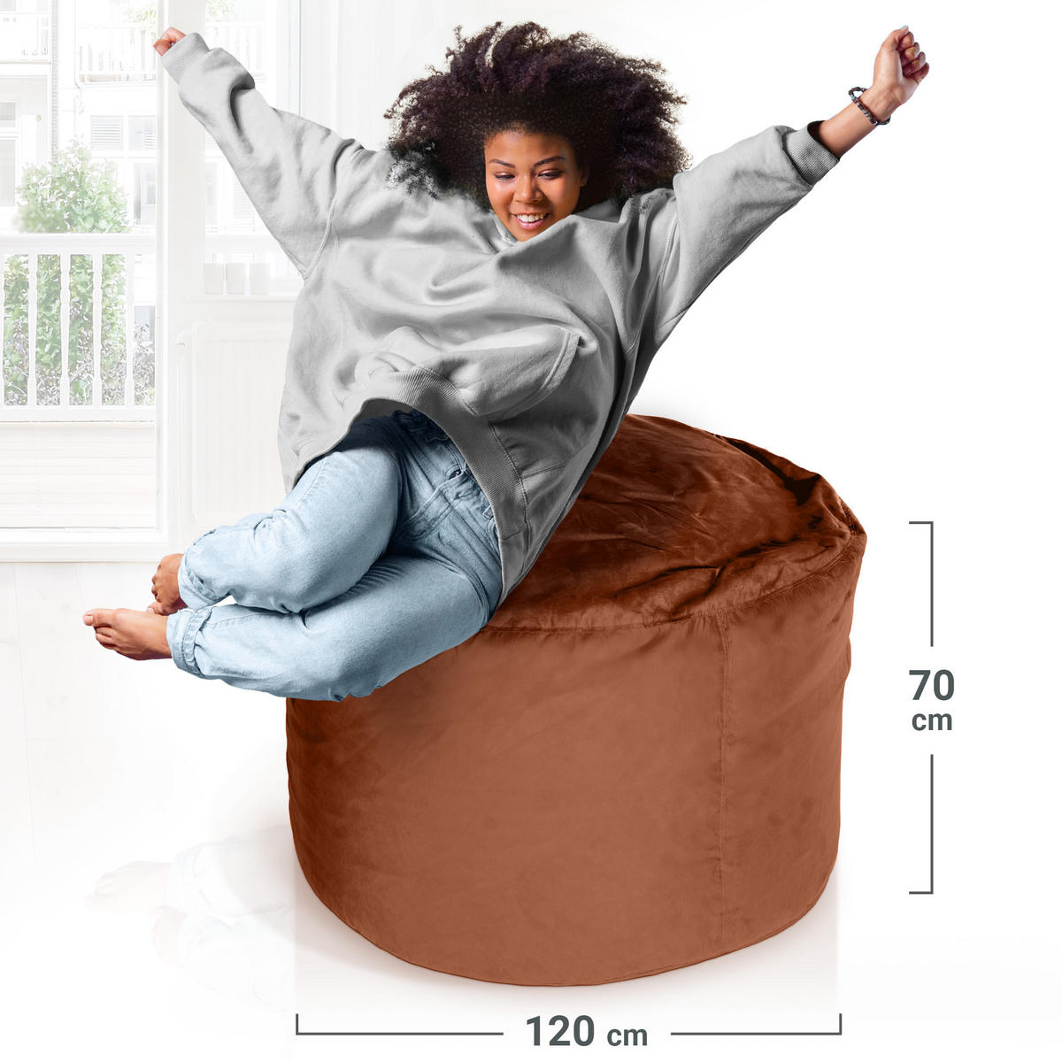 RIESEN-SITZSACK XXL JUMBO Velours 4ft - Braun, Textil (120/70/120cm) - Green Bean
